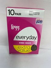14899 L  eggs 10 Pair Knee Highs Pantyhose Everyday Suntan Reinforced One Size