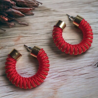 Fabric Hoop Vintage Earrings Womens Retro Fashion Red Gold Jewelry