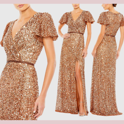 NWT Mac Duggal [ 10 ] 5540 Sequined Wrap Over Butterfly Sleeve Draped Gown J605