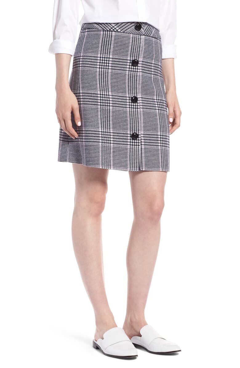 1901 From Nordstrom Button Front Plaid Skirt Size