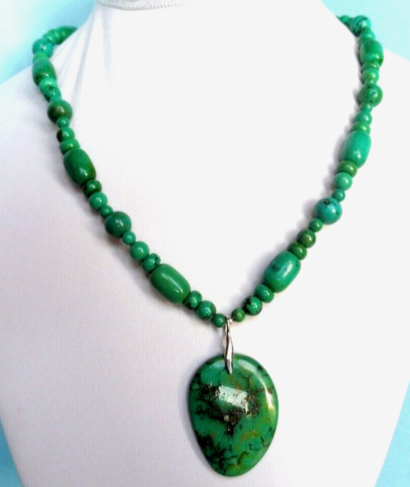 Collier turquoise ancienne véritable 45cm en argent massif hypoallergénique