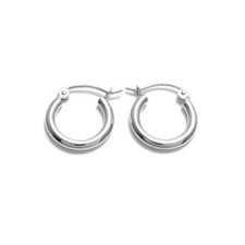 10K White Gold Small Plain Hoop Earrings 2x13mm 1/2" Diameter
