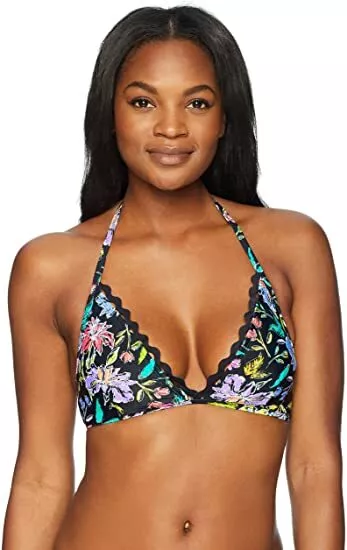 Coastal Blue Women s Rickrack Trim Bikini Top Ebony Small Floral