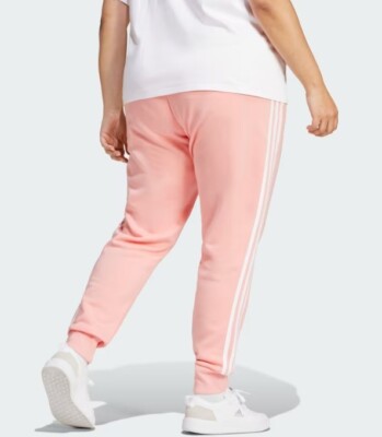 New Adidas Womens Essentials 3XL Fleece Pants Joggers Pink White Ret $50