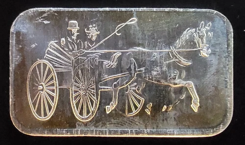 1970s Silvertowne Mint Horse & Buggy Rare Bullion-999 Silver 1 Ounce Oz Art Bar