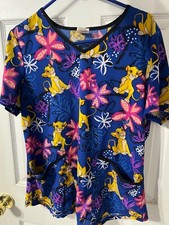 Disney Scrub Top Size Medium Lion King Simba Blue Nurse