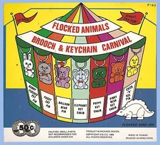 FLOCKED ANIMALS BROOCH & KEYCHAIN CARNIVAL - VENDING HEADER DISPLAY CARD