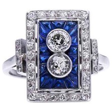 Art Deco 1.50 CT Blue Sapphire  1 CT White CZ Women's Gorgeous Antique Ring