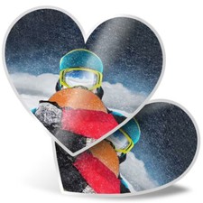 2 x Heart Stickers 15 cm - Awesome Snowboarder Ski Skiing Fun #8322
