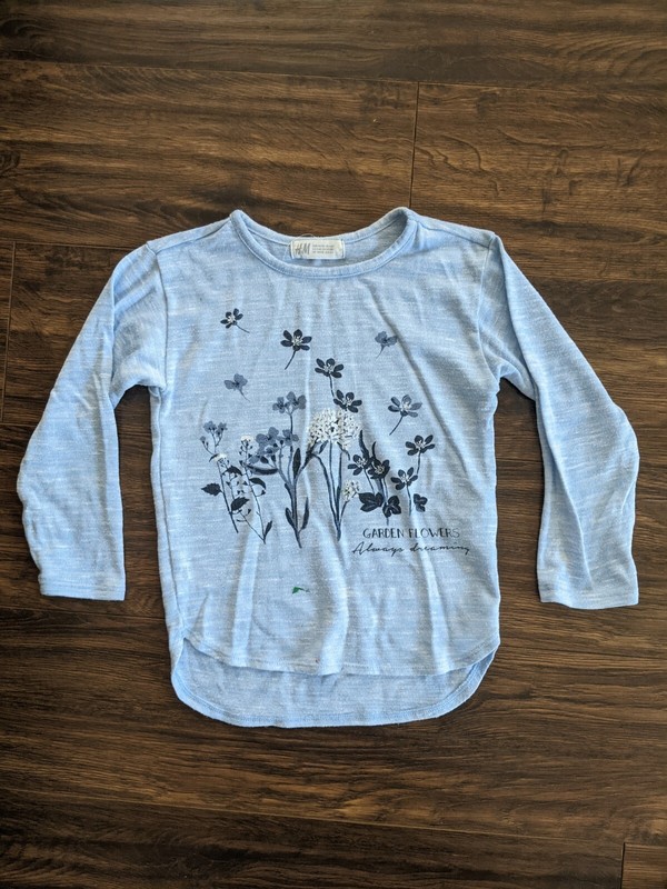 Size 4 6 H&M Girl Blue Floral Sweater Long Sleeve Top