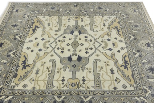 Hand-Knotted Muted Floral Oushak Wool Oriental Rug Large Square Carpet 8X8 ft - Picture 7 of 19