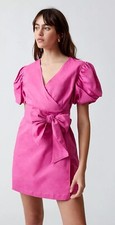 Charlie Holiday Marguax Wrap Dress Pink Linen Mini Size 12