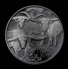 2014 TEXAS Lone Star State Longhorn cattle 9999 Silver art bar round NICE! C1655