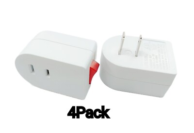 4 Pc 1 Port Wall Outlet 2 Prong AC Power Adapter Plug With On/off Switch 