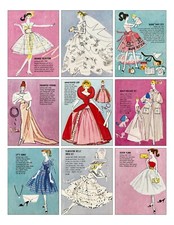 Set of 9 Vintage Retro 1960's Pastel Barbie Doll Cotton FABRIC Images