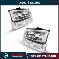 For 2003-2006 Chevy Silverado Avalanche 1500 2500 Chrome Clear Headlights Lamps