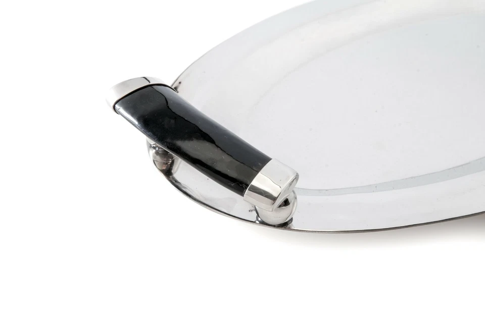 Handmade German Silver Oval Tray with Horn Handles - Image 2 of 3