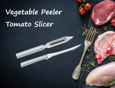 Rada 2 Pc Set Vegetable Peeler and Tomato Slicer (Silver Handle)