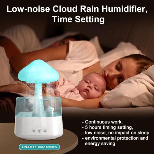Rain Cloud Lamp Mushroom Air Humidifier Diffuser Raindrop Sound 7 Color Lights - Picture 15 of 34