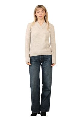 Ladies Everyday Wear 4 Button V Neck Cable Knit Long Sleeve Knitted Jumper