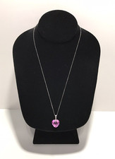 10K WHITE GOLD PINK CRYSTAL HEART PENDANT  DELICATE NECKLACE 19"