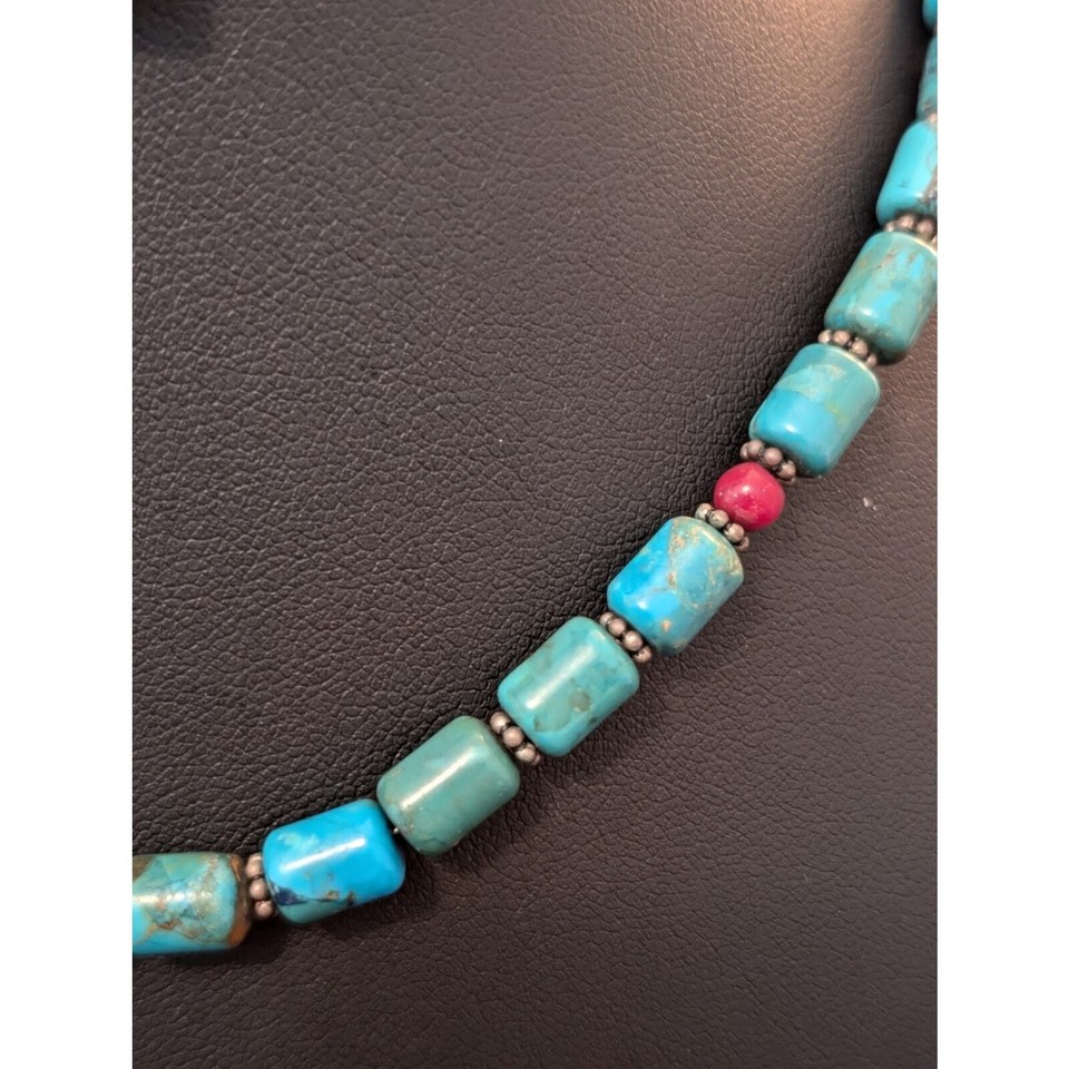 Vintage Turquoise Red Bead 925 Sterling Silver Bead Hook Clasp Necklace eBay
