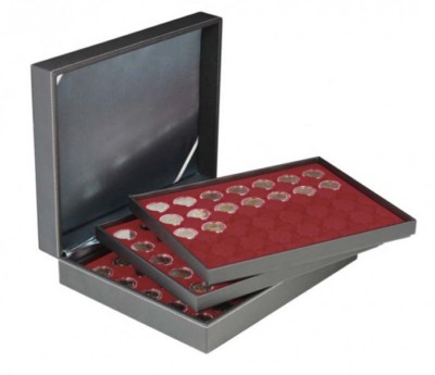 Lindner 2365-2930E Münzkassette NERA XL mit 3 Tableaus und dunkelroten Münzeinla