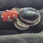 Vtg Black Onyx Coral Sterling Silver Ring Size 6 Southwestern Signed Don