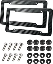 2PCS Carbon Fiber License Plate Frames with Screws Fasteners Fit Most USA Cars