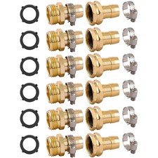 6 Set Garden Hose Repair Connector With Clamps Fit For 34 Or 58 Garden H...