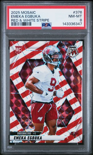 2025 PANINI MOSAIC RED & WHITE STRIPE #376 EMEKA EGBUKA PSA 8