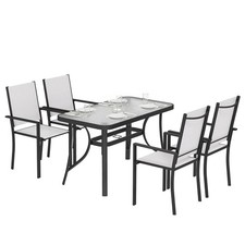 Garden Dining Set with Umbrella Hole, Garden Table and Chairs for 4, Refurbished