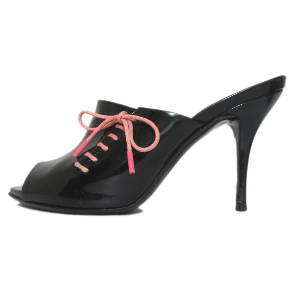 GUCCI Patent Leather High Heel Lace Up Mule Sandals Size 36.5C Approx. 23.5cm Bl thumbnail 2