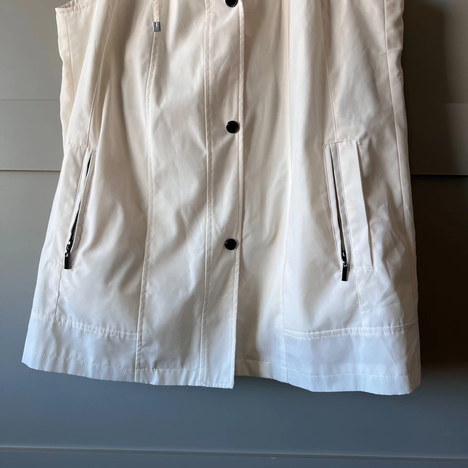 Coldwater Creek Mujeres Marfil Capucha Largo Chaleco Chaqueta Pequeño Grande Repelente al Agua Foto 3 de 4