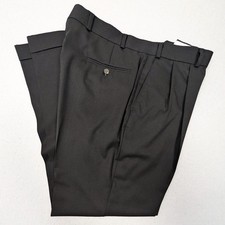 Chaps Mens Black 100% Wool Dress Pants 34x32 Pleated Cuffed Classic Fit