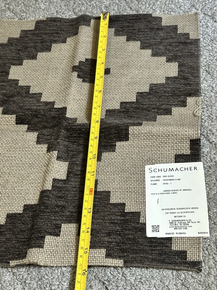 Schumacher Fabric Sample Remnant Vail Chenille Java 16x15.5” Geometric Crafts - Image 4 of 4