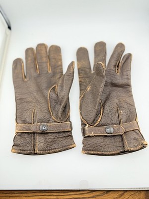 Vintage Leather Gloves Brown Perforated Snap Wrist Driving Work