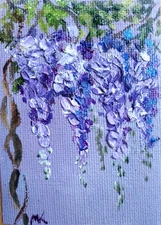 ACEO ORIGINAL oil painting  - Wisteria - 2.5x3.5 in artist MK