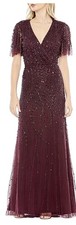 Mac Duggal Beaded Leaves Sequin Butterfly Sleeves Burgundy Gown Size 16 wedding