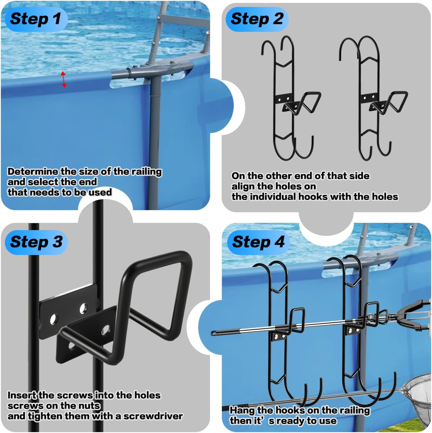 2Pcs Pool Fence Hooks, Heavy Duty Pool Pole Hangers with Detachable Poolside