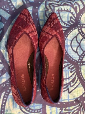 Rothy's Women's Pointed Toe Knit Plaid Bow Slip-On Ballet Flats Purple Pink 8
