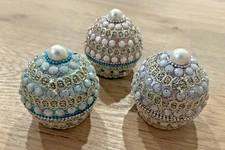 Decorative Balls w/ Flat Bottoms Moroccan Open Silver Pearl Christmas Set of 3
