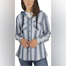 Boston Traders Women's Long Sleeve Button Down Flannel w/ Hood Outdoor Chore M