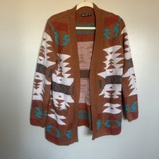 Southwest Aztec Cardigan Sweater Women Yellowstone Native Design Open Front - S