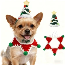 Christmas Cat Costume,Handmade Dog Outfit with Small, Green&Red 