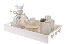 Dekotablett Blumenvasen weiß transparent Glas Holz H/B/T 9,5/15/25 cm