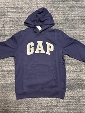 GAP Men's Logo Fleece Hooded Sweatshirt Size Small Navy With Grey Letters