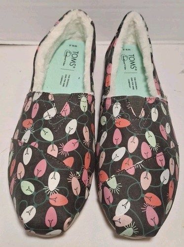 Toms Woman's Comfort Shoes Size W 9.5  Christmas Light Print Plush Interior