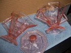 VTG PINK DEPRESSION GLASS CREAMER & LIDDED SUGAR BOWLS  "CRACKED ICE"  INDIANA