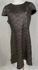 Michael Kors Women  s Sz L Black Gold Metallic Short Sleeve Party Sheath Dress